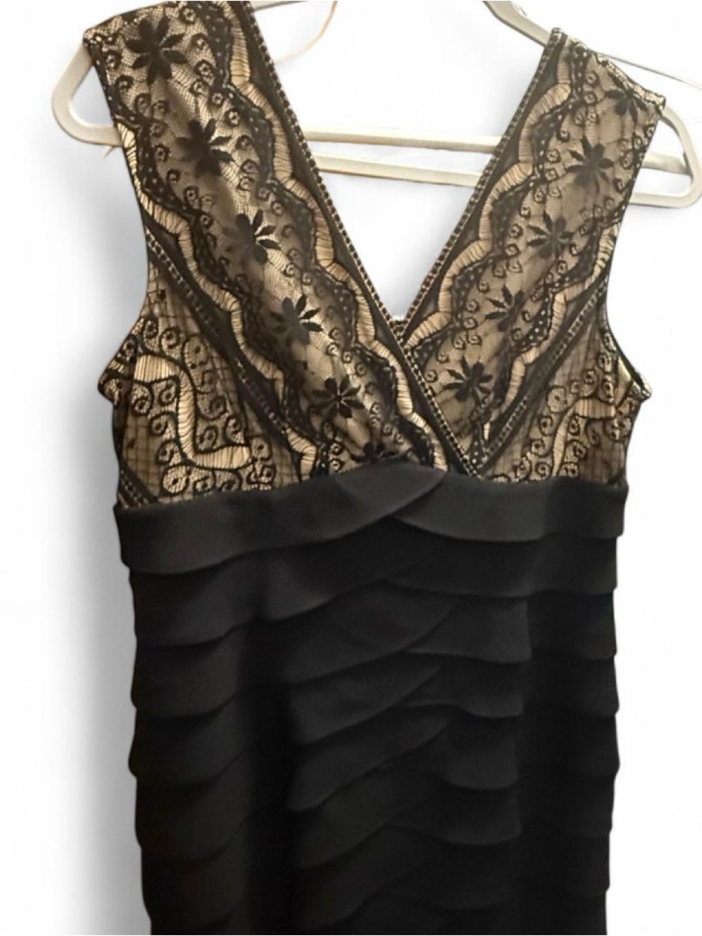 Jessica Howard Black Lace Tiered Ruffle Cocktail Dress Size 12P